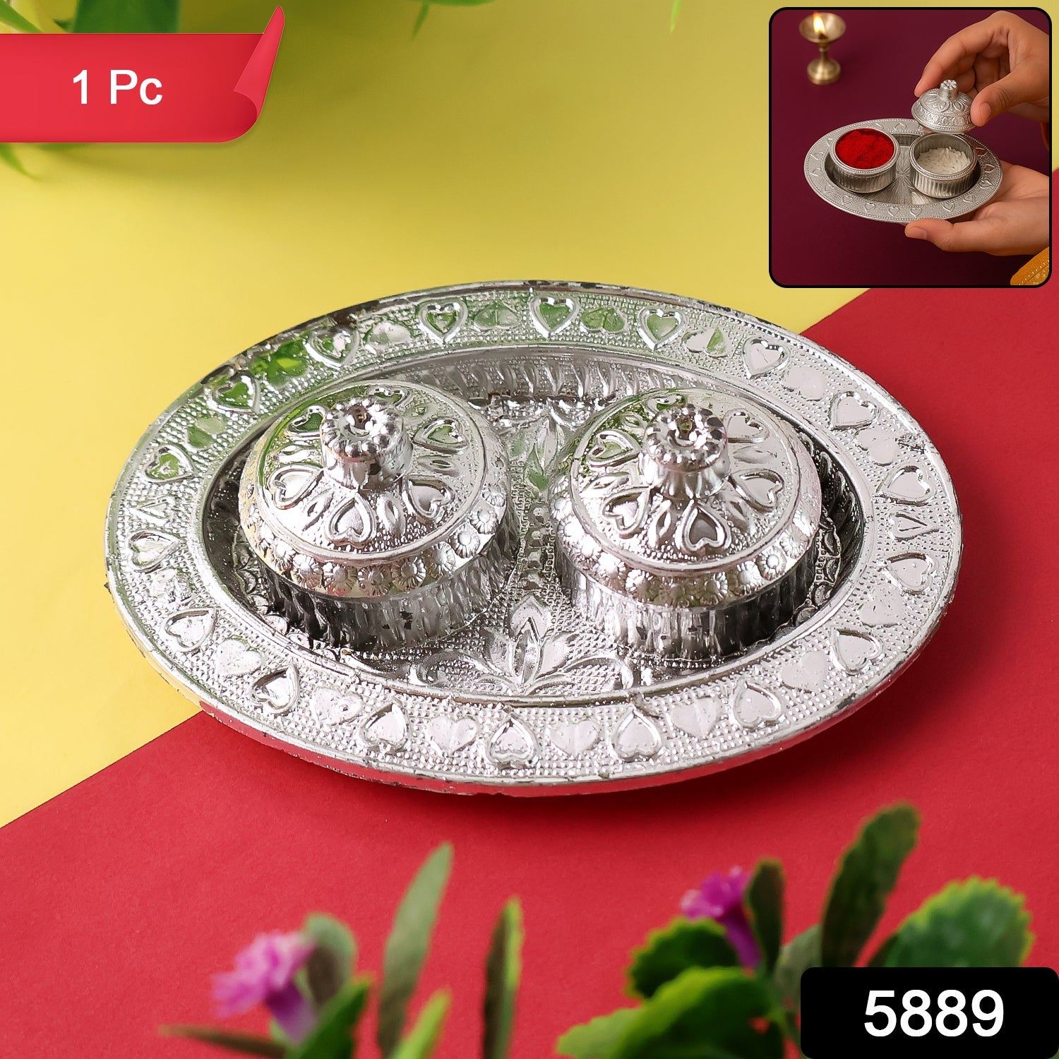 Oval Shape Special Puja Thali (1 Pc / Mix Design) Oval Shape Special Puja Thali (1 Pc / Mix Design)